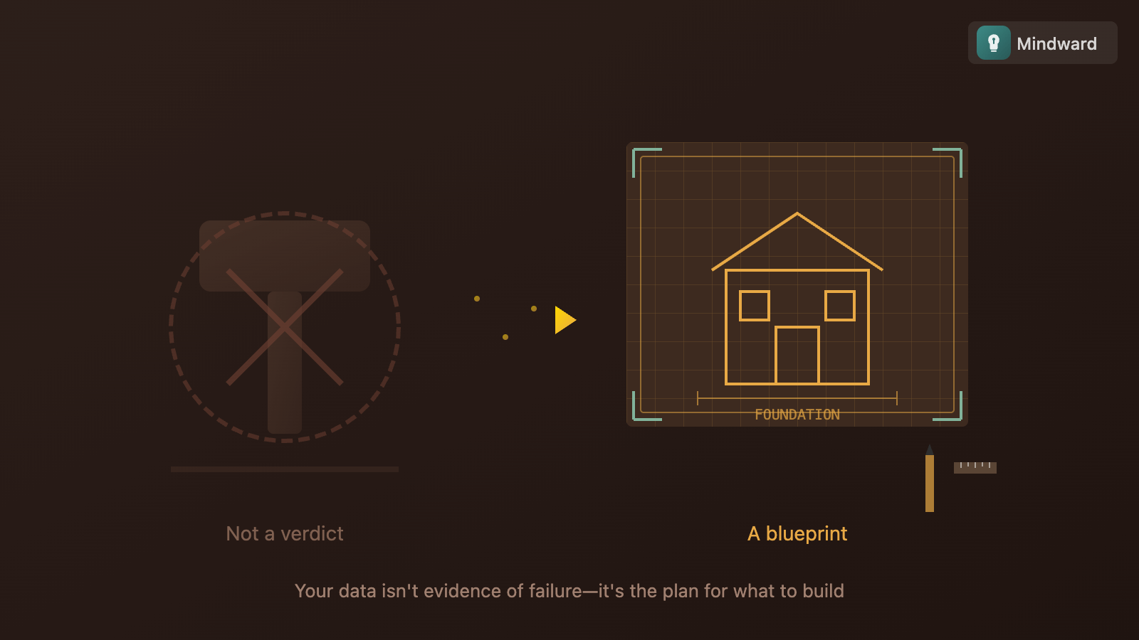 Illustration showing financial data transforming from a judge's gavel into architectural blueprints