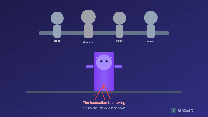 Illustration showing one person holding up multiple others while standing on cracking ground themselves