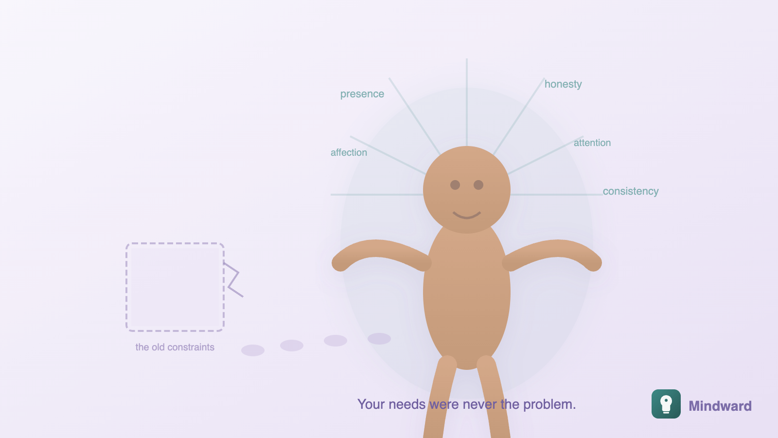 A person stepping out of a small box, stretching to their full height, with light around them