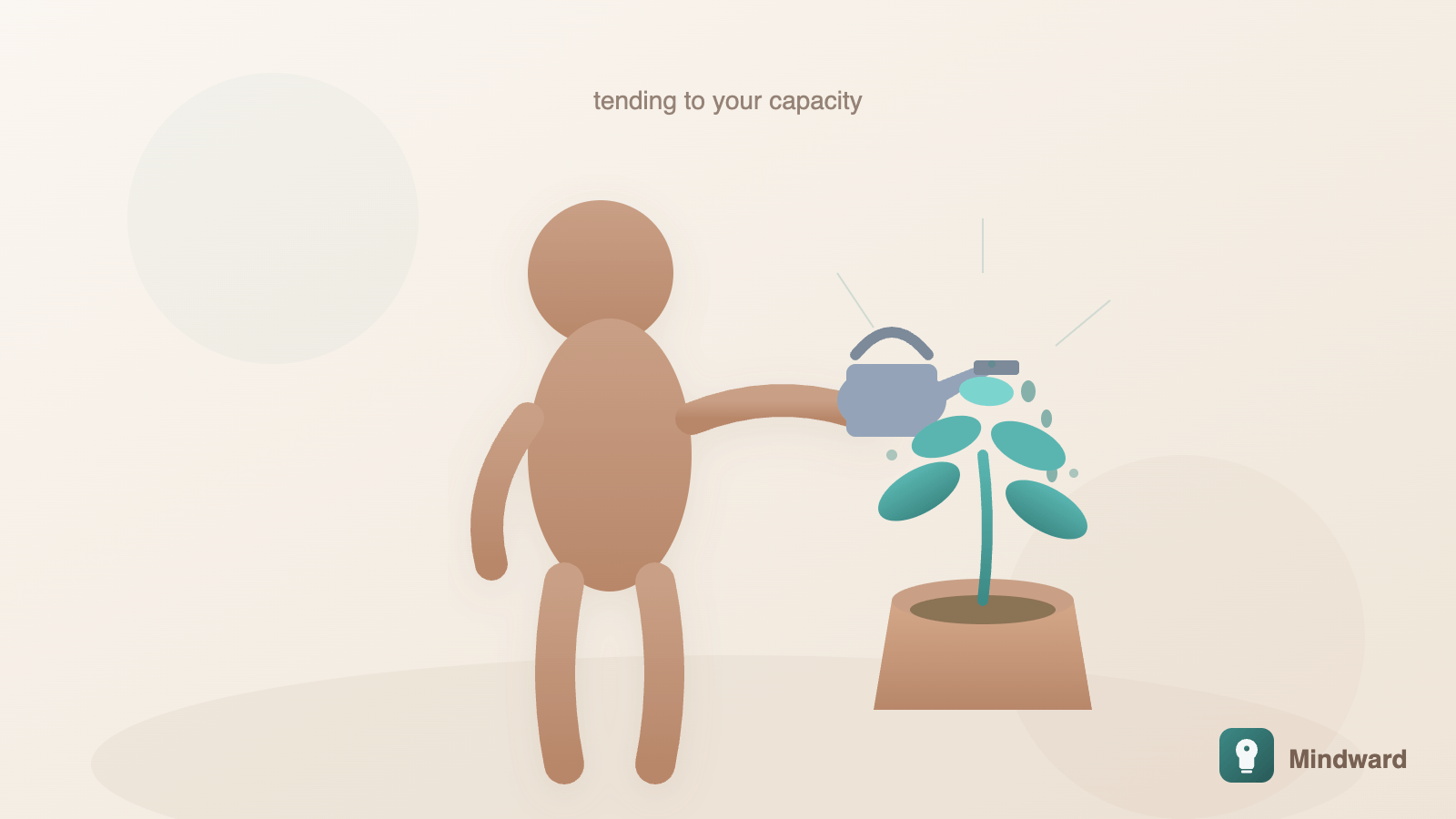 Person tending to their own energy like watering a plant, representing self-restoration and capacity renewal