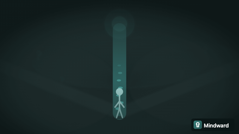 Person standing at a foggy crossroads, with the path becoming clearer only where footsteps have been taken